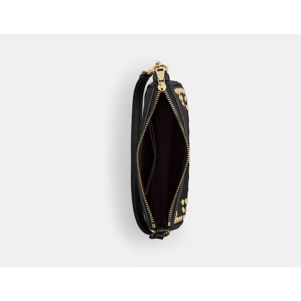 Coach Black Leather Studded Shoulder Bag with Gold Accents - Picture 4 of 9